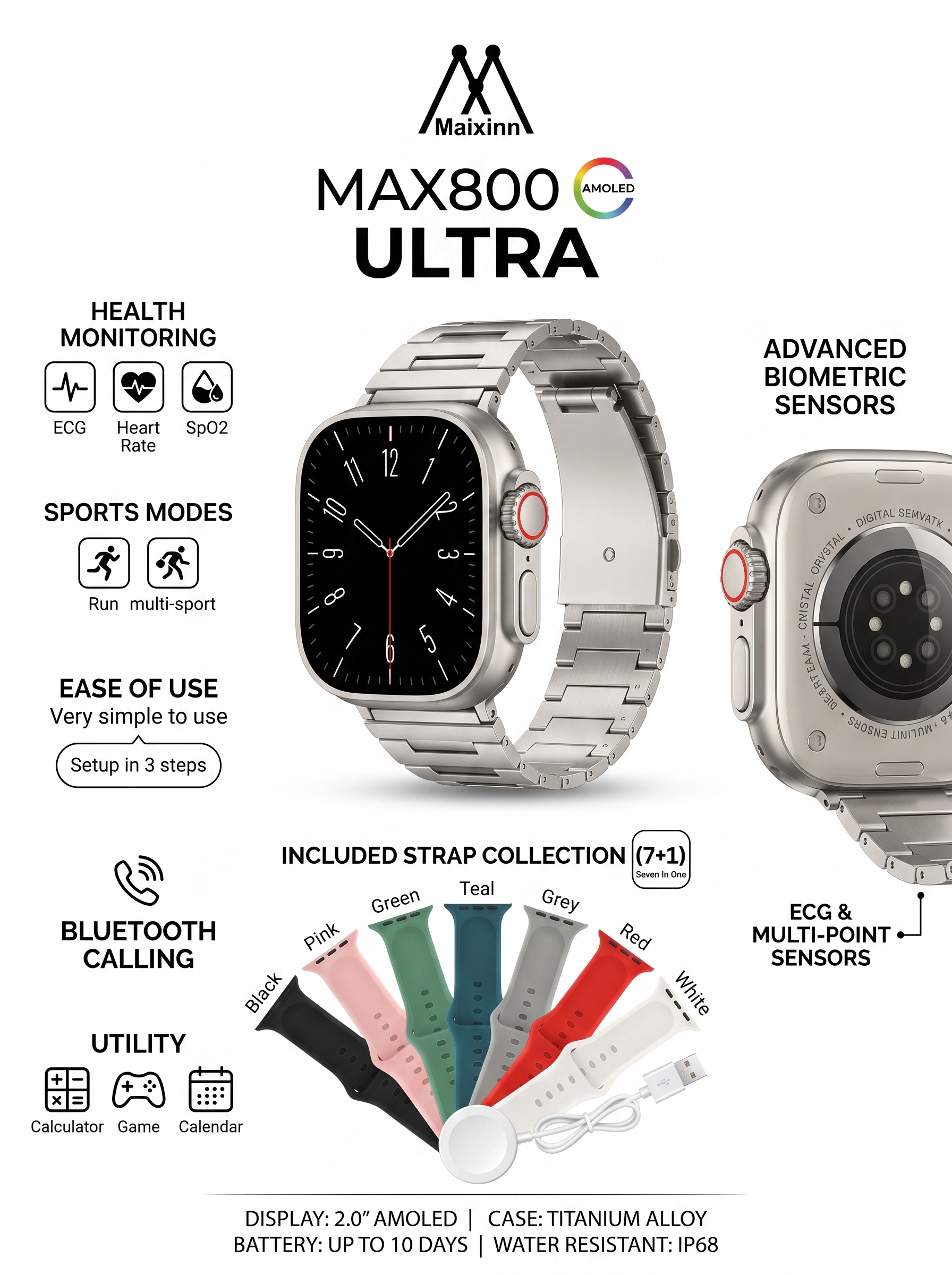 Ultra Max 800 Smart Watch with Full HD Display & Sports Modes